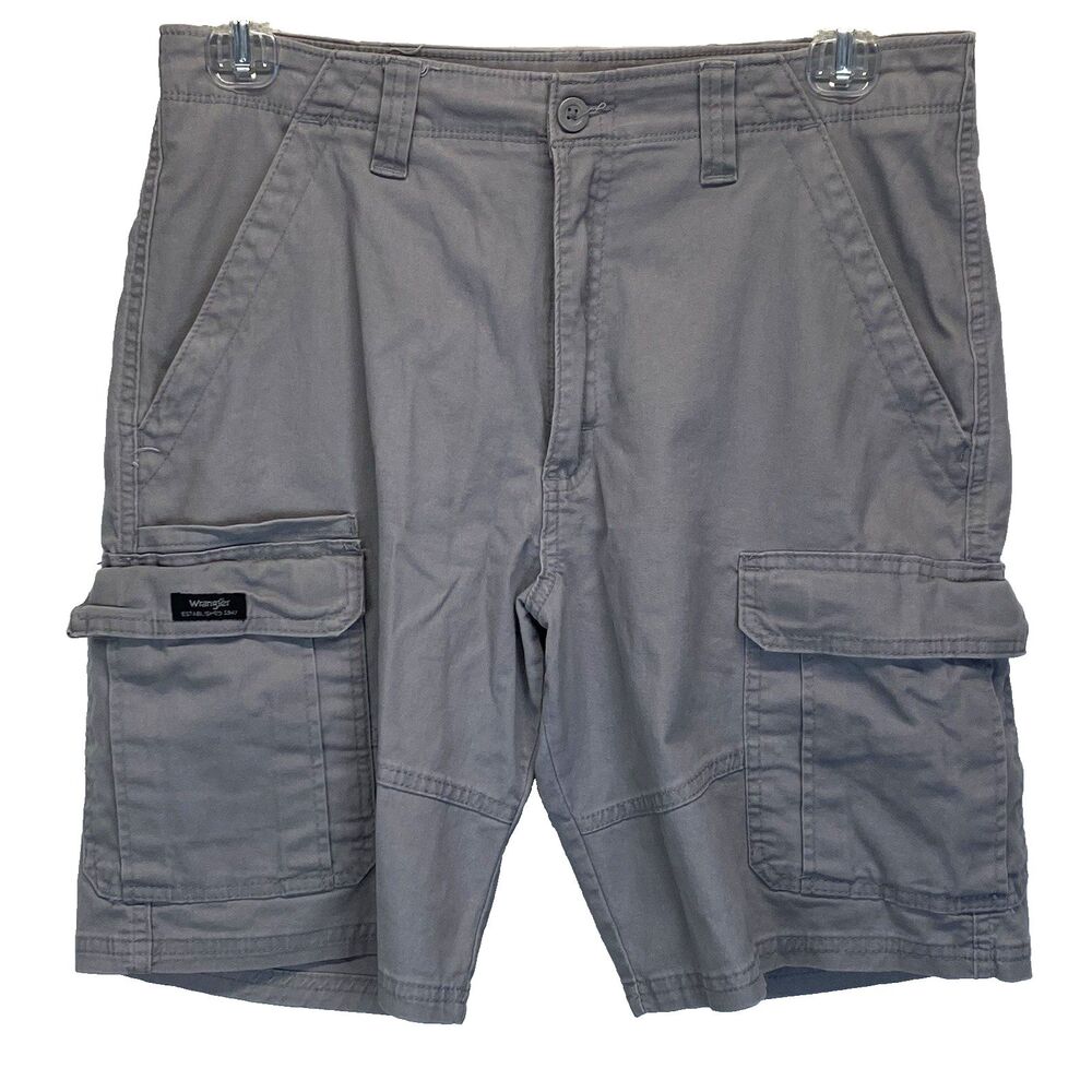 Wrangler Cargo Shorts Men's 32x9 Gray Chino Stretch Relaxed Fit Outdoors Army